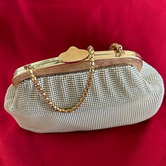 Whiting & Davis Silver Mesh Clutch with Gold Accents - Picture 2 of 9